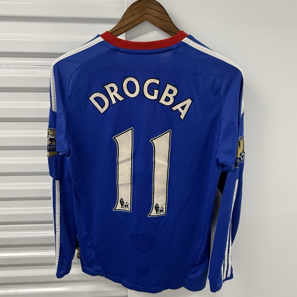 Chelsea Drogba 11 Long Sleeve‎ Jersey Adidas Samsung EPL Champions Patch Small